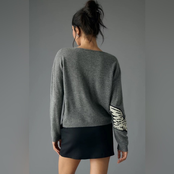 Maeve Anthropologie 100% Cashmere Intarsia Bird Sweater Gray Size XS EUC - Picture 2 of 6